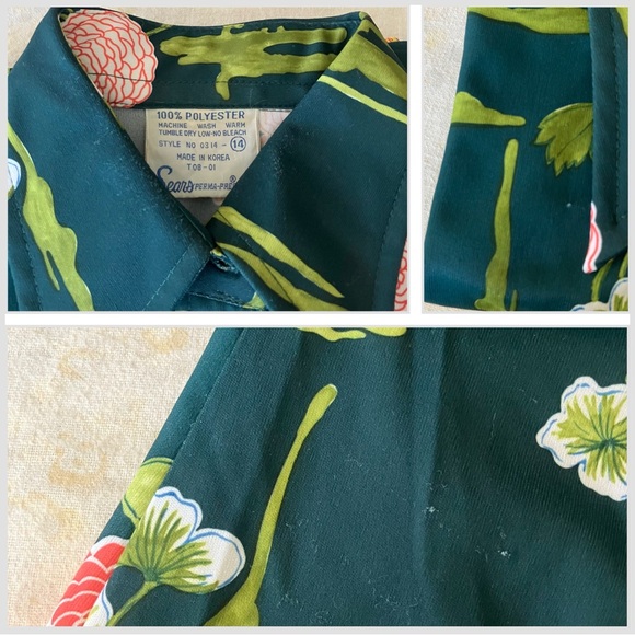 PLS READ VTG Sears Womens Small Polyester Blouse Green Floral Print Long Sleeve - Picture 7 of 7